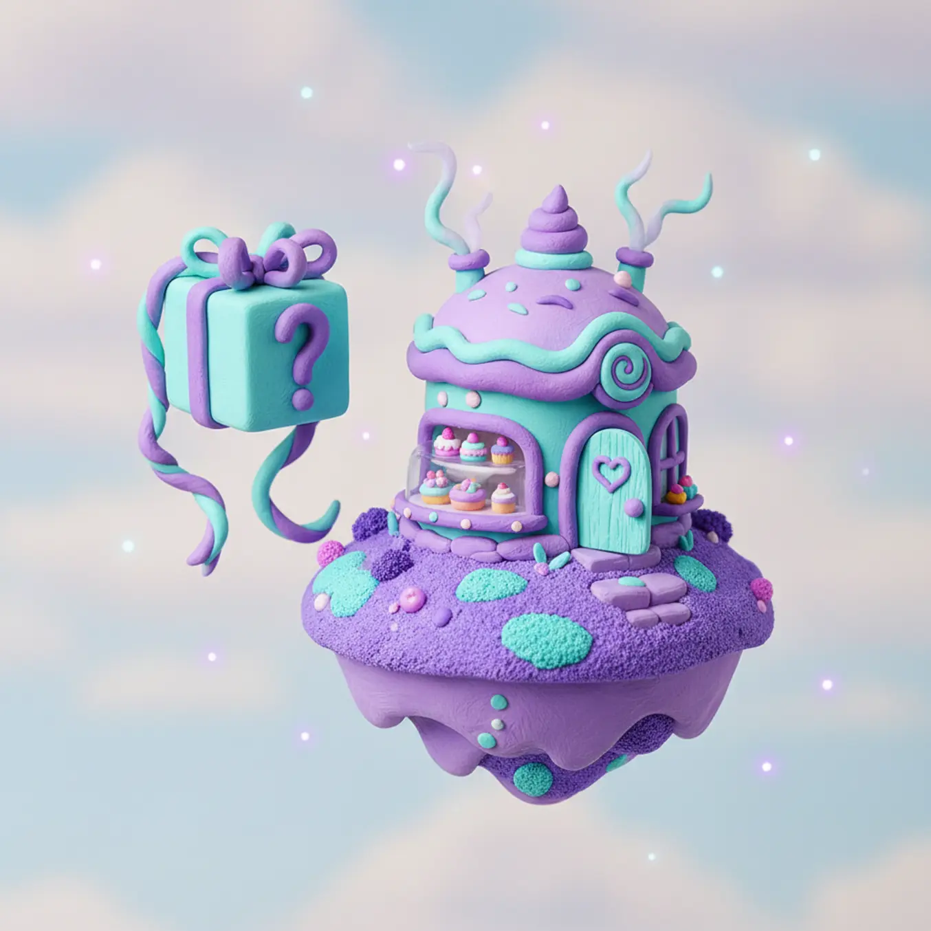 Ilustração 3D de confeitaria e presente representando calendário promocional de vendas