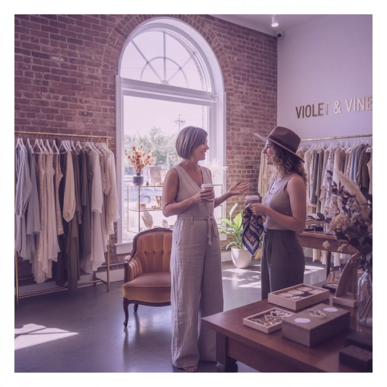 Gerente de boutique de roupas atendendo cliente, estratégia de ancoragem de vendas.