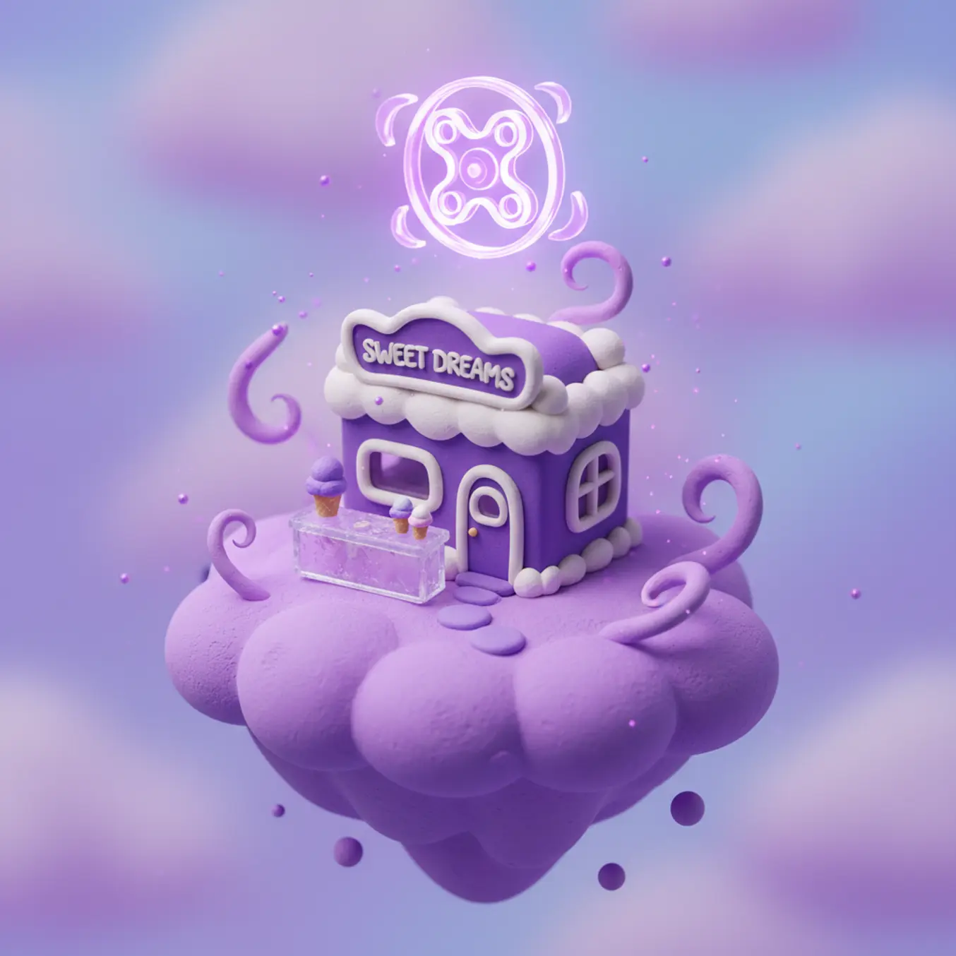 Cenário 3D de sorveteria com roleta de prêmios para atrair clientes